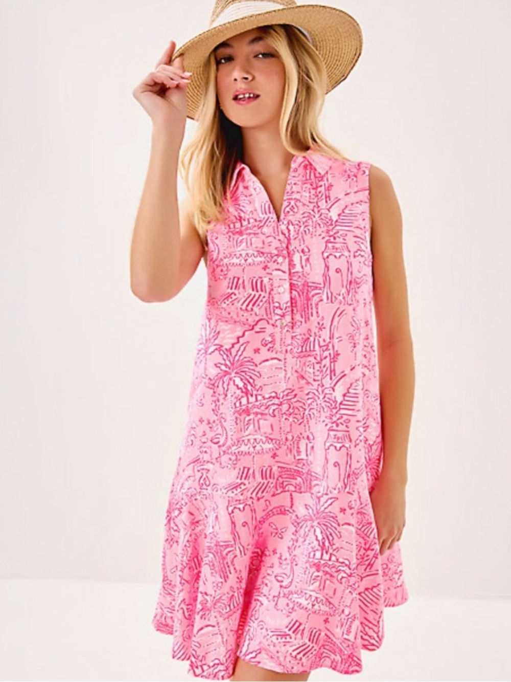 Lilly Pulitzer NWOT Ellowyn Conch Shell Pink 100% Linen Dress Size XL